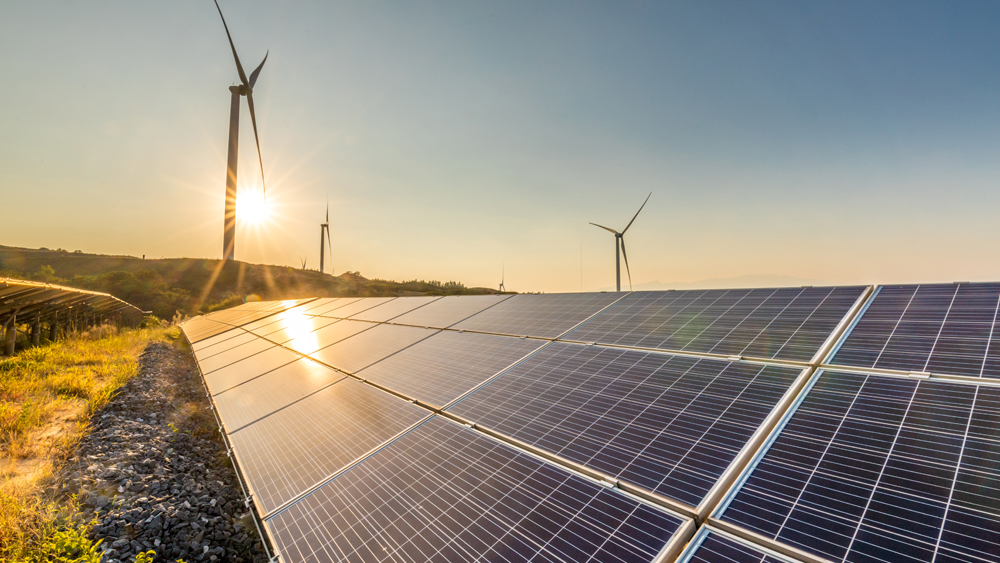 Wind turbines and solar panels 