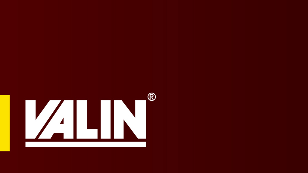 Maroon background with the Valin logo toward the bottom