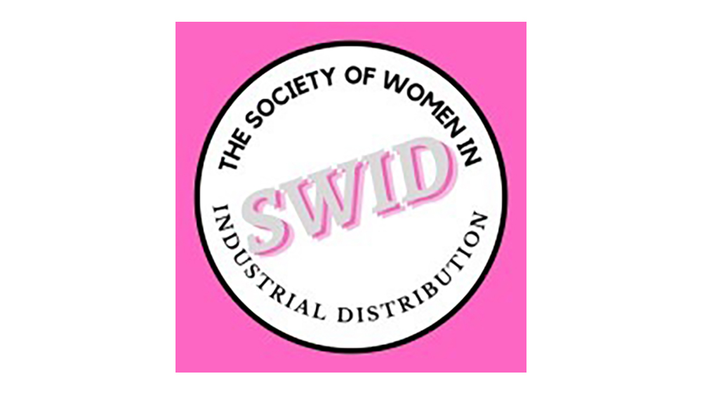 Pink, white and black logo of the  Society of Women in Industrial Distribution