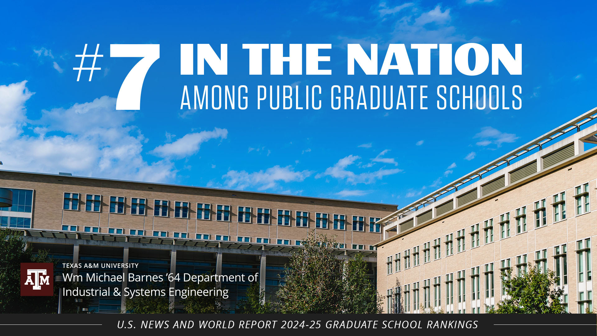 Image of the ETB building with #7 in the nation among public graduate schools