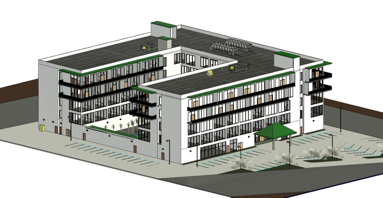 A rendered graphic of an academic building.