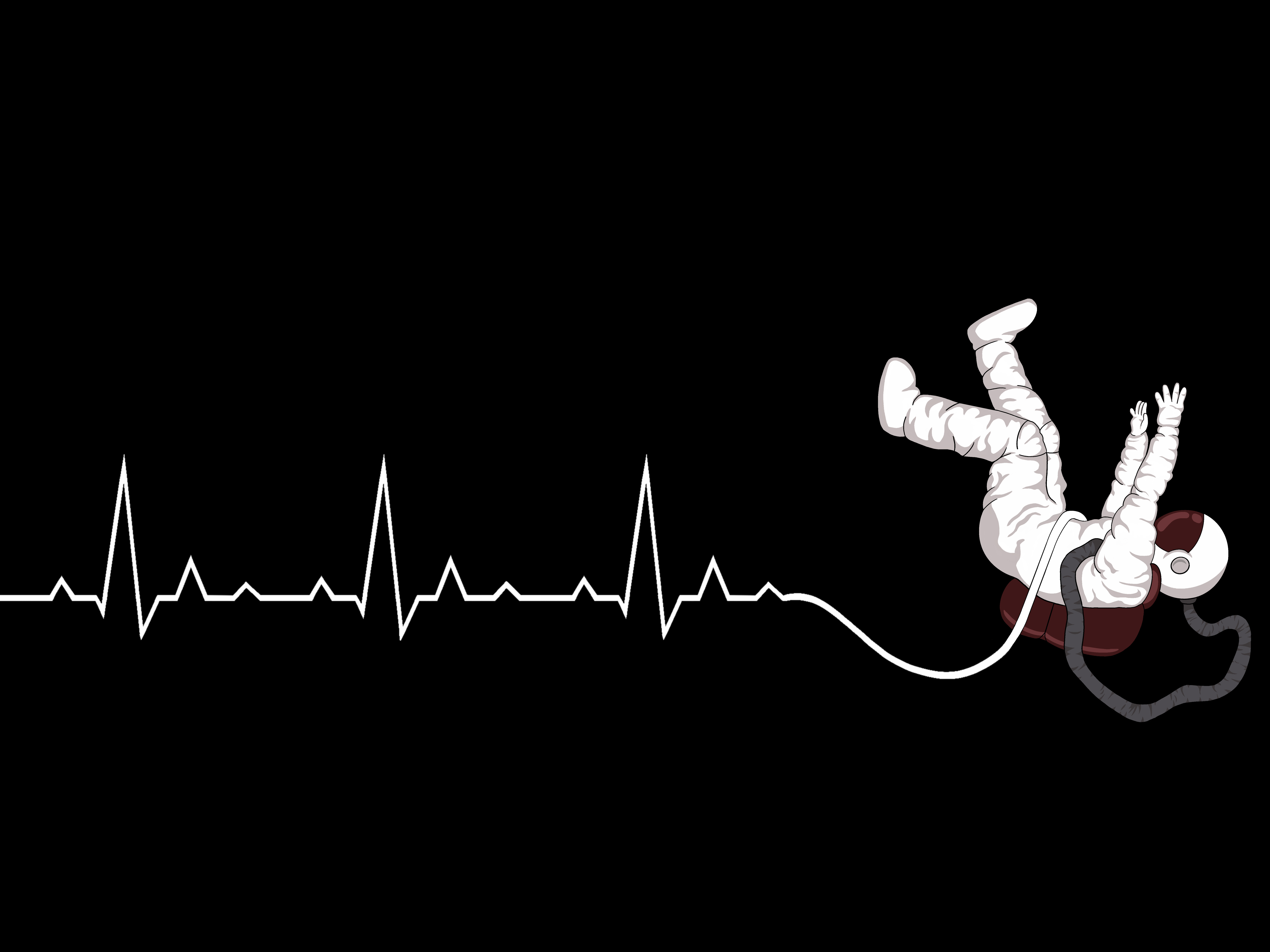 An illustration of an astronaut whose tether turns into a heartbeat line.