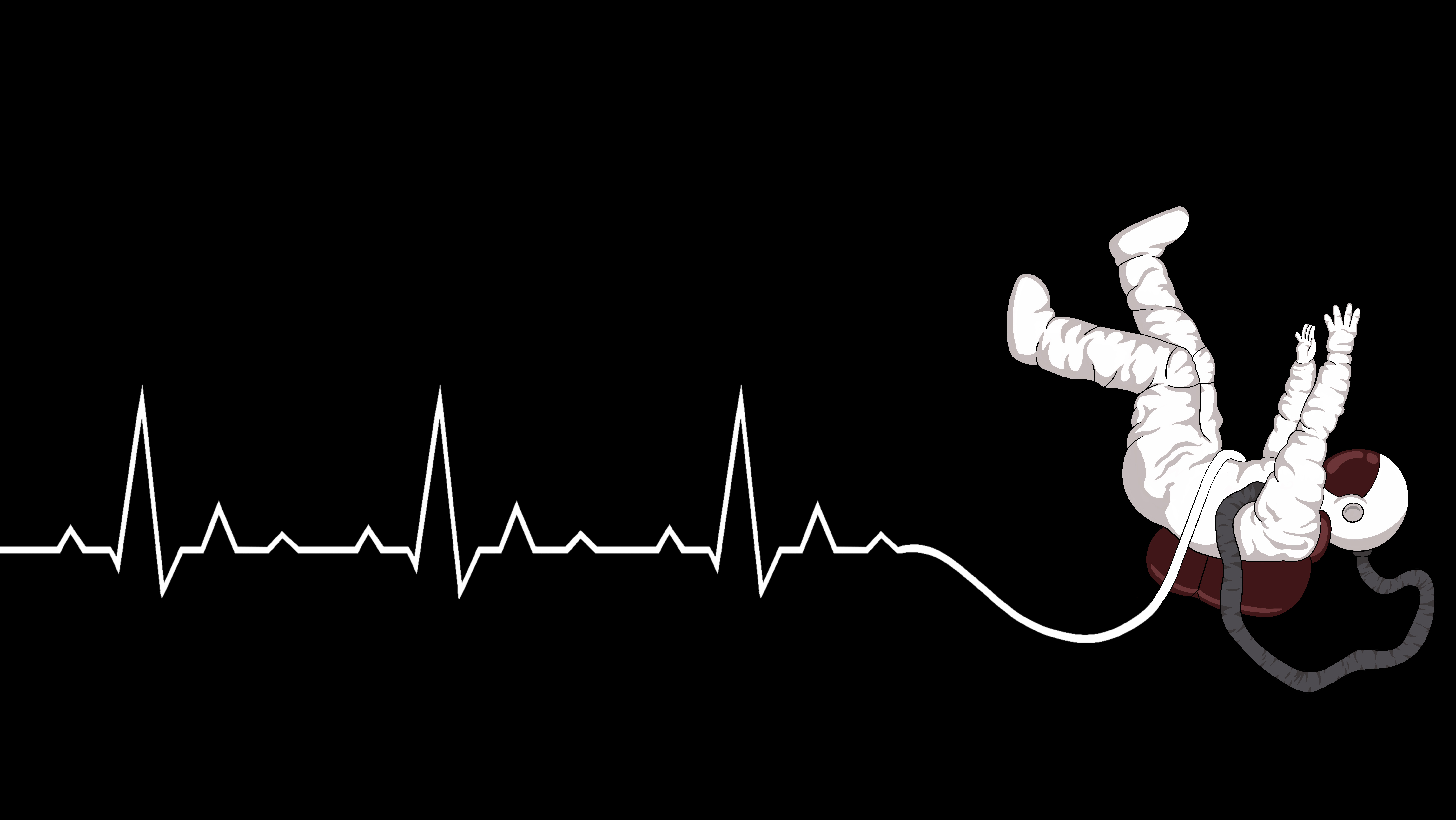 An illustration of an astronaut whose tether turns into a heartbeat line.