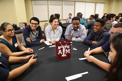 Karla speaking with prospective graduate students