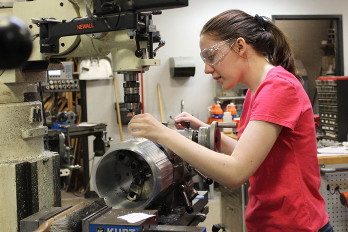 Student works on the external frame for “Nessie”