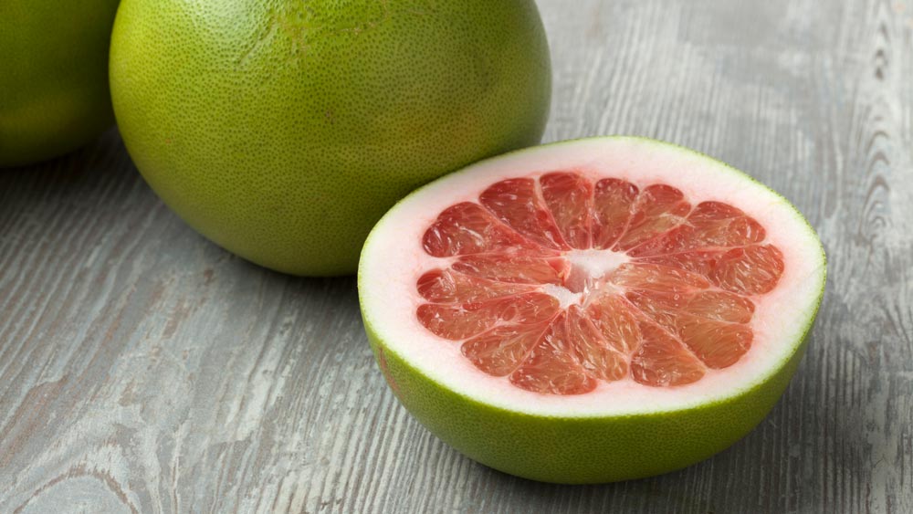 Pomelo fruit cut in half