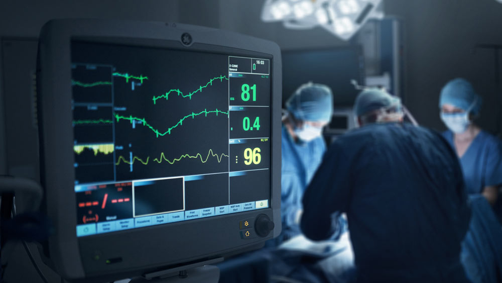 A heart rate monitor in an operating room