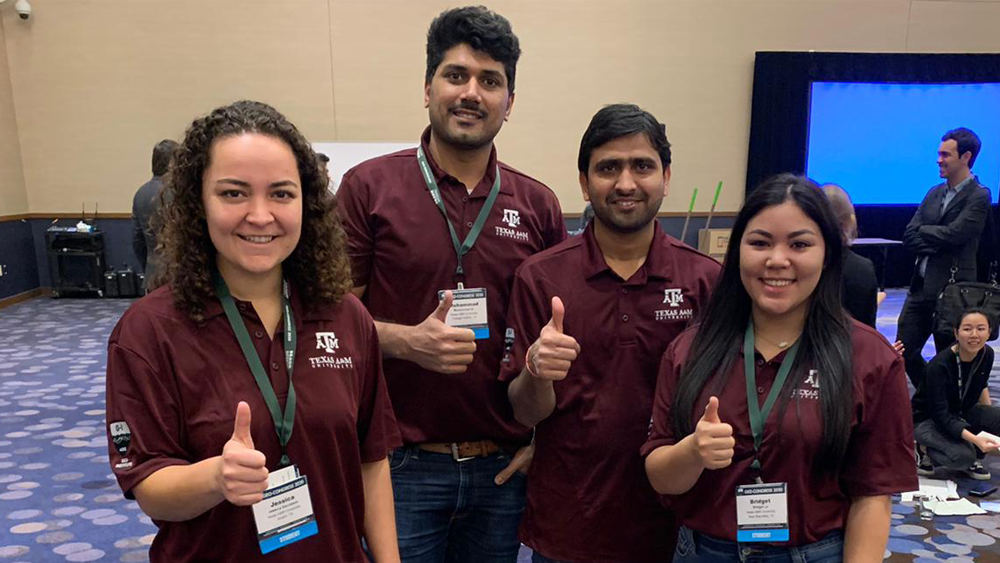 From left, Texas A&M GeoWall Team members Jessica Escobedo, Muhammad Ali Falak, Prince Kumar and Bridget Le