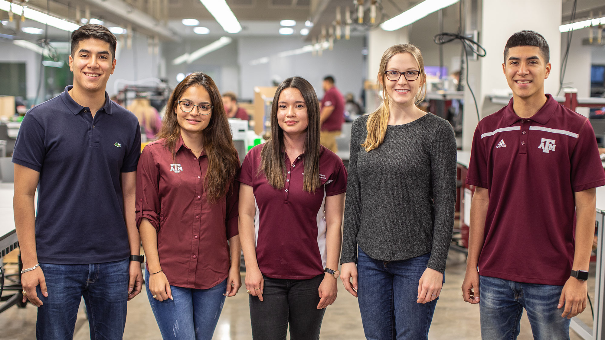 Mechanical Engineering students in the Fischer Engineering Design Center in Zachry. 