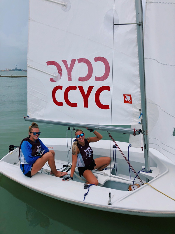 Two Texas A&amp;M at Galveston students on a sailing boat