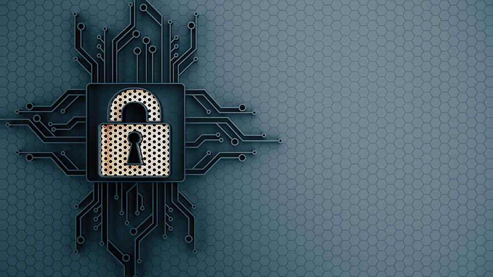 Symbol of a closed lock with a microcircuit