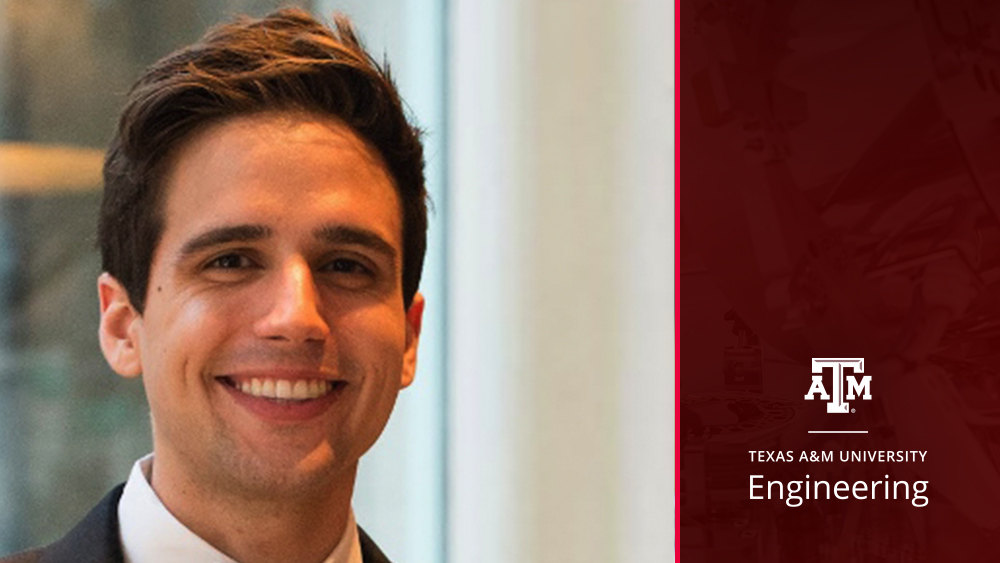 Headshot of Dr. Ian McCue next to a maroon background and Texas A&M University Engineering logo.