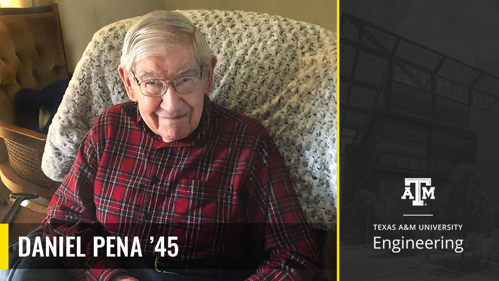 Donor Daniel Pena class of 1945 sitting down on a chair smiling for a photo. 