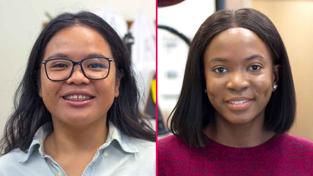 Two smiling female petroleum engineering graduate students from Texas A&M University