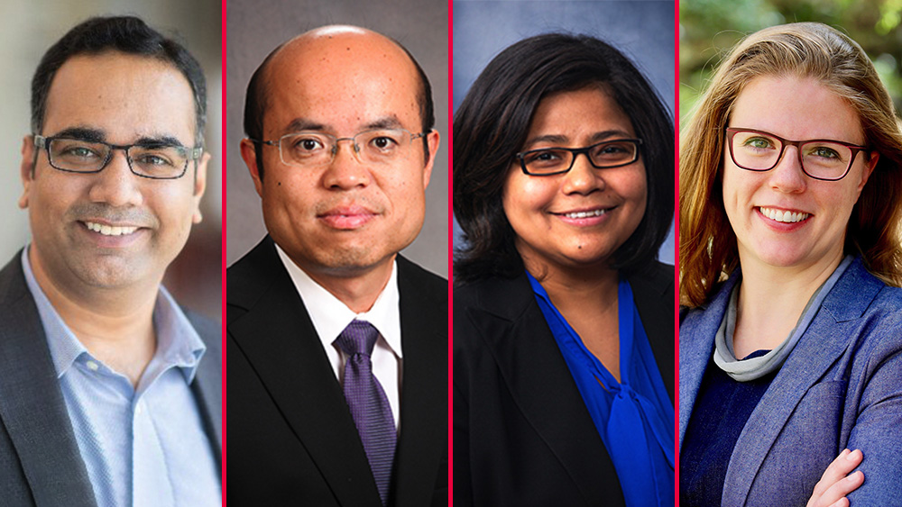  From left: Dr. Akhilesh Gaharwar, Dr. Shuiwang Ji, Dr. Ranjana Mehta and Dr. Emily Pentzer head shots.