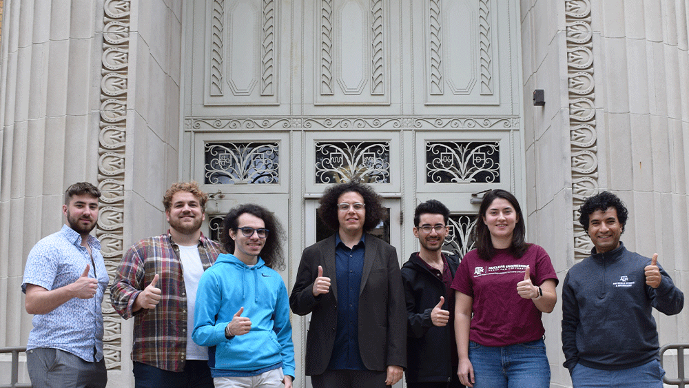 students in front of nuclear engineering building