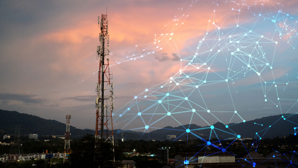 Telecommunication tower during sunset.