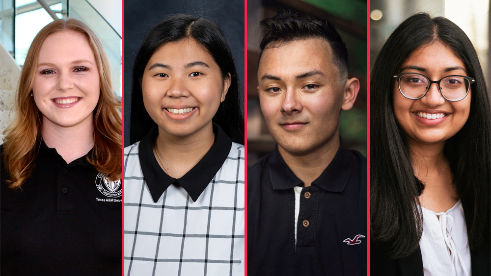 From left to right, president of the Texas A&M chapter of AIChE Mikayla Canter, regional conference chair Jennifer Ha, Chem-E-Car Competition chair Nathaniel Thomas and vice president external Andrea Afonso.