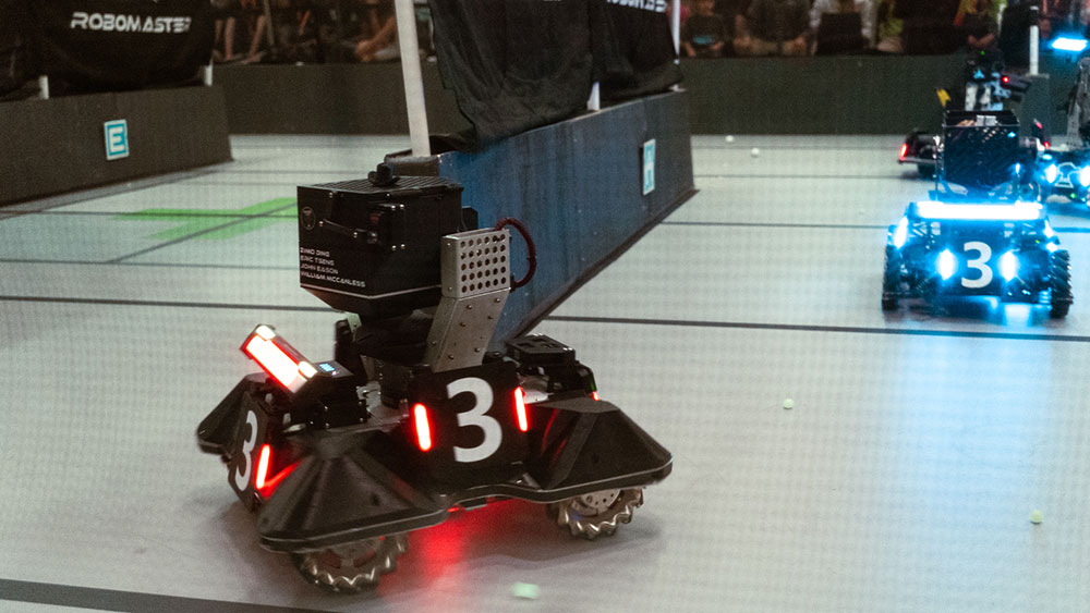 Two robots shown mid-combat during the competition 