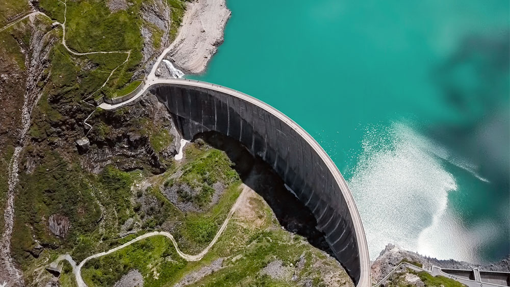 Top view of big concrete dam