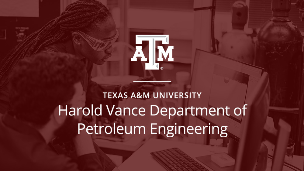 Harold Vance Department of Petroleum Engineering at Texas A&M University logo over a maroon background