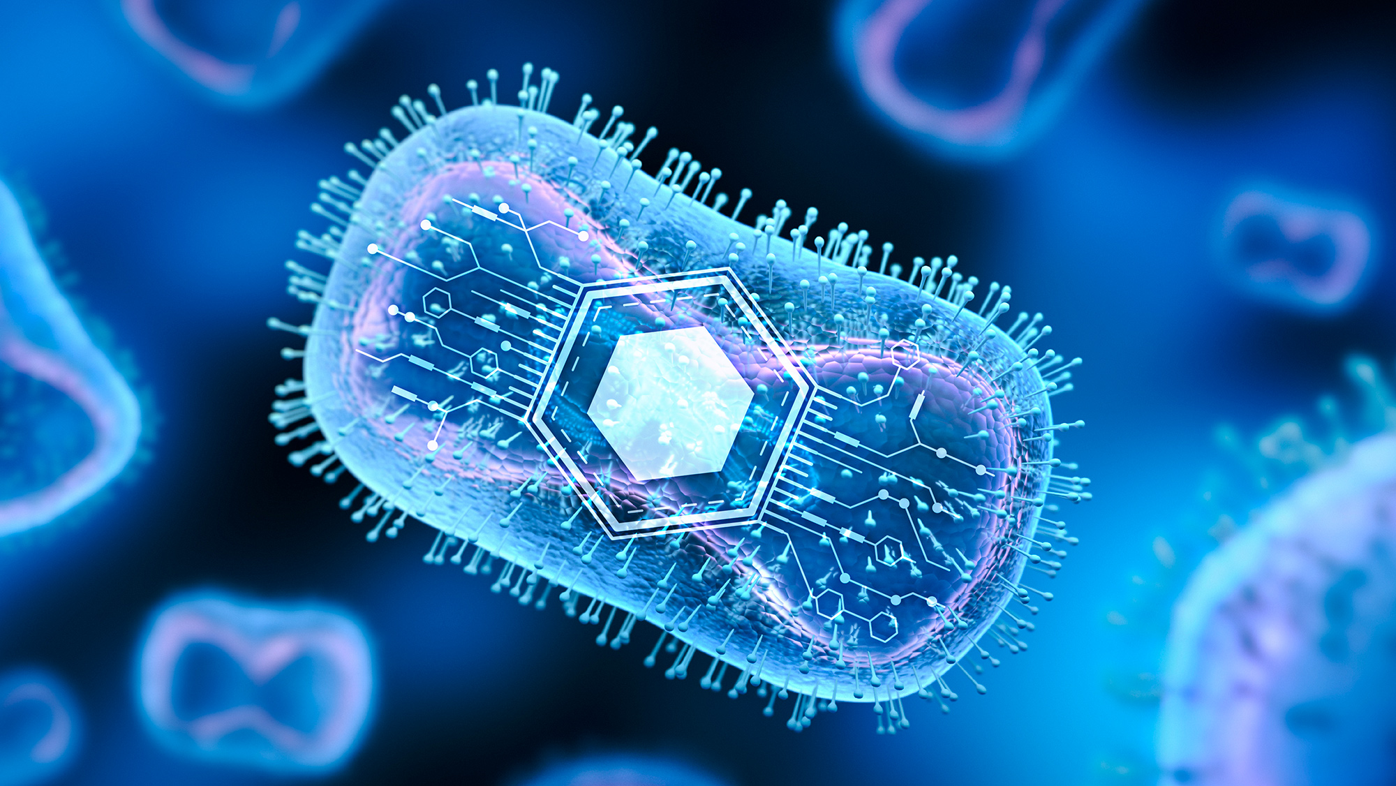 Editorialized illustration of programmable bacteria.