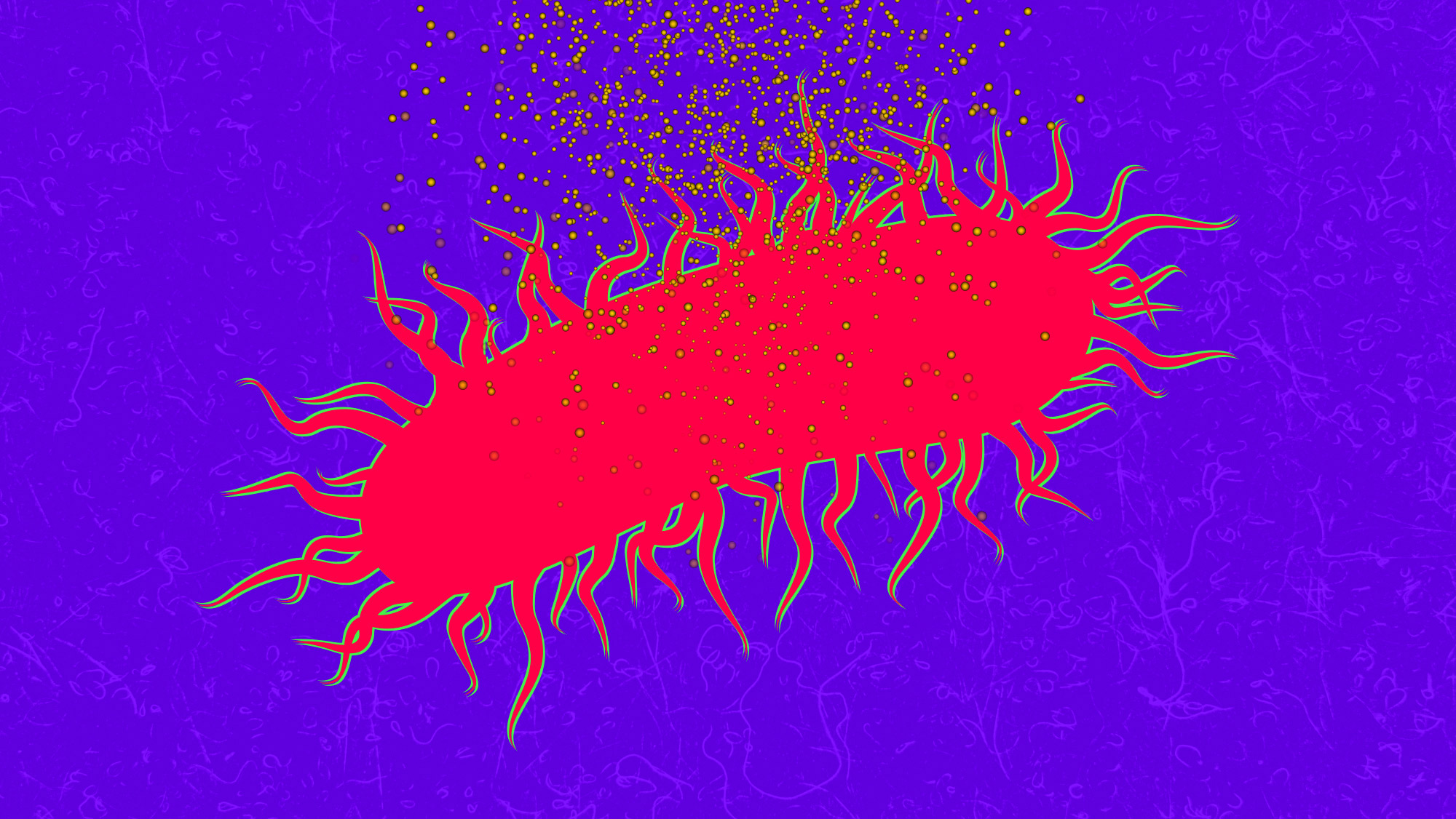 Graphic of bacteria with curcumin sprinkles.
