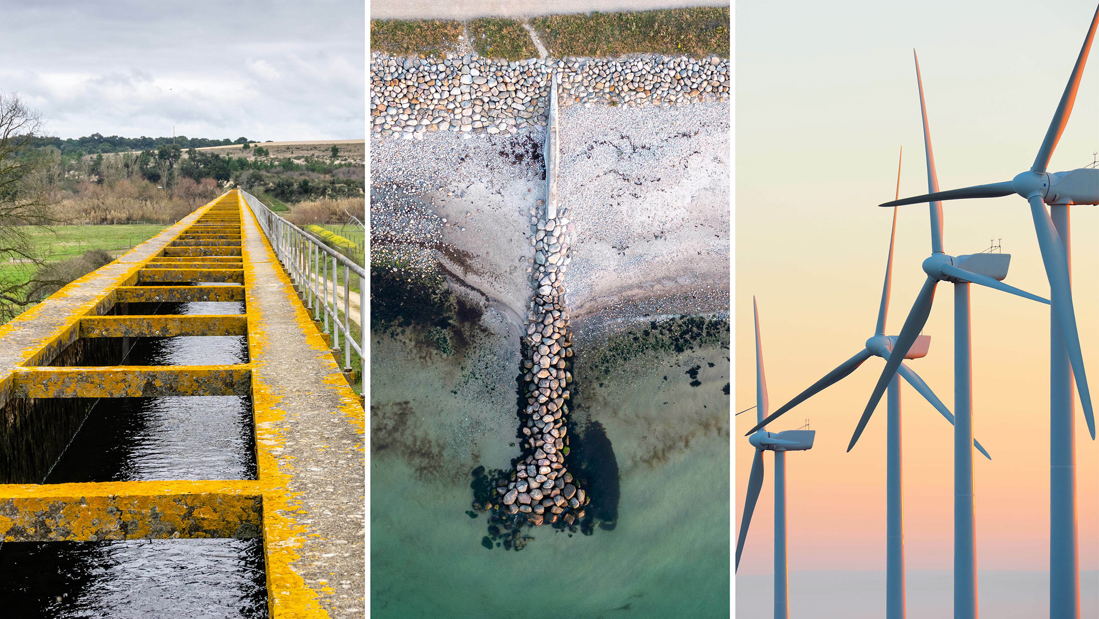 A collage of three different environmental engineering images.