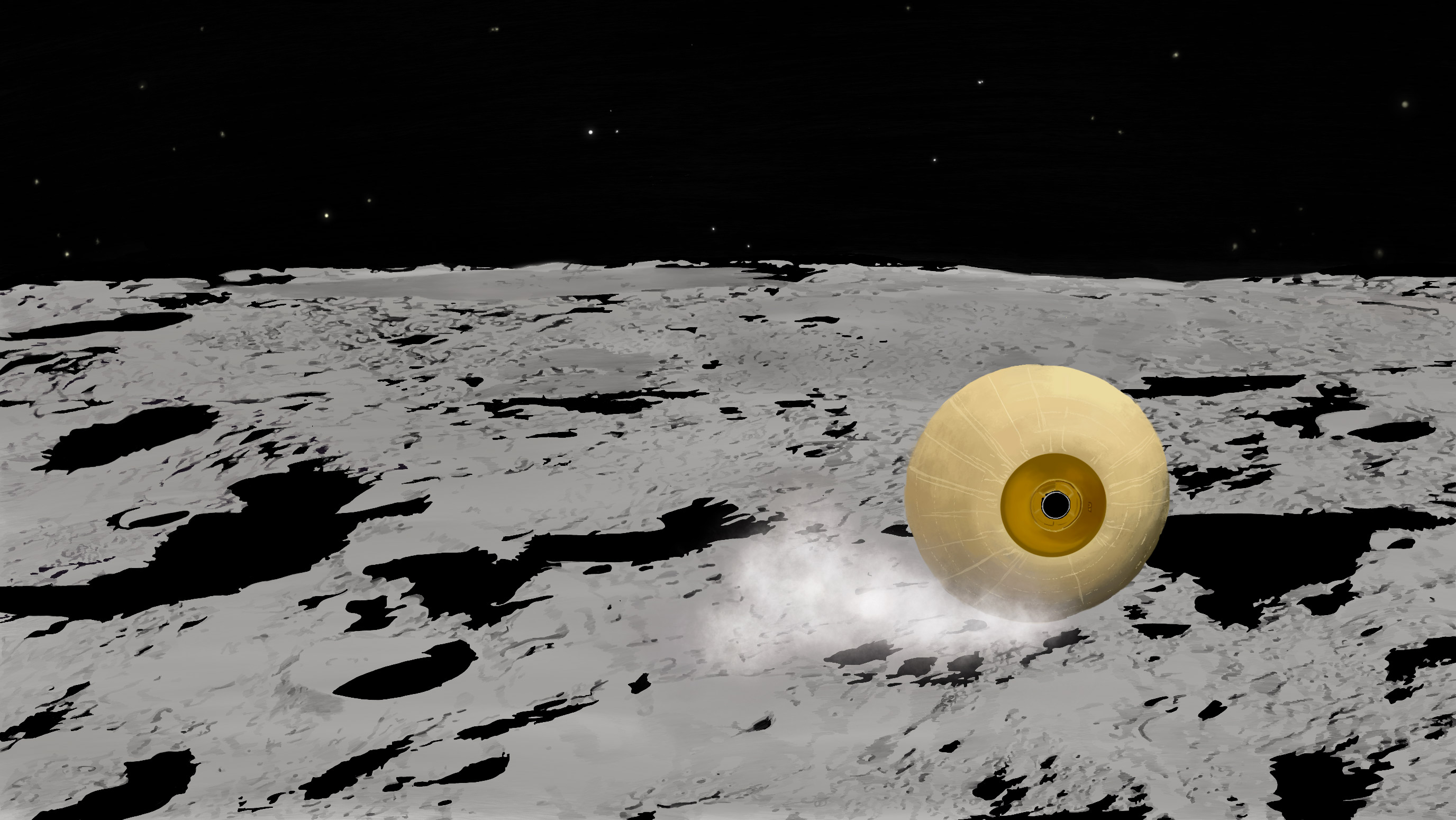 An illustration of RoboBall exploring the moon.
