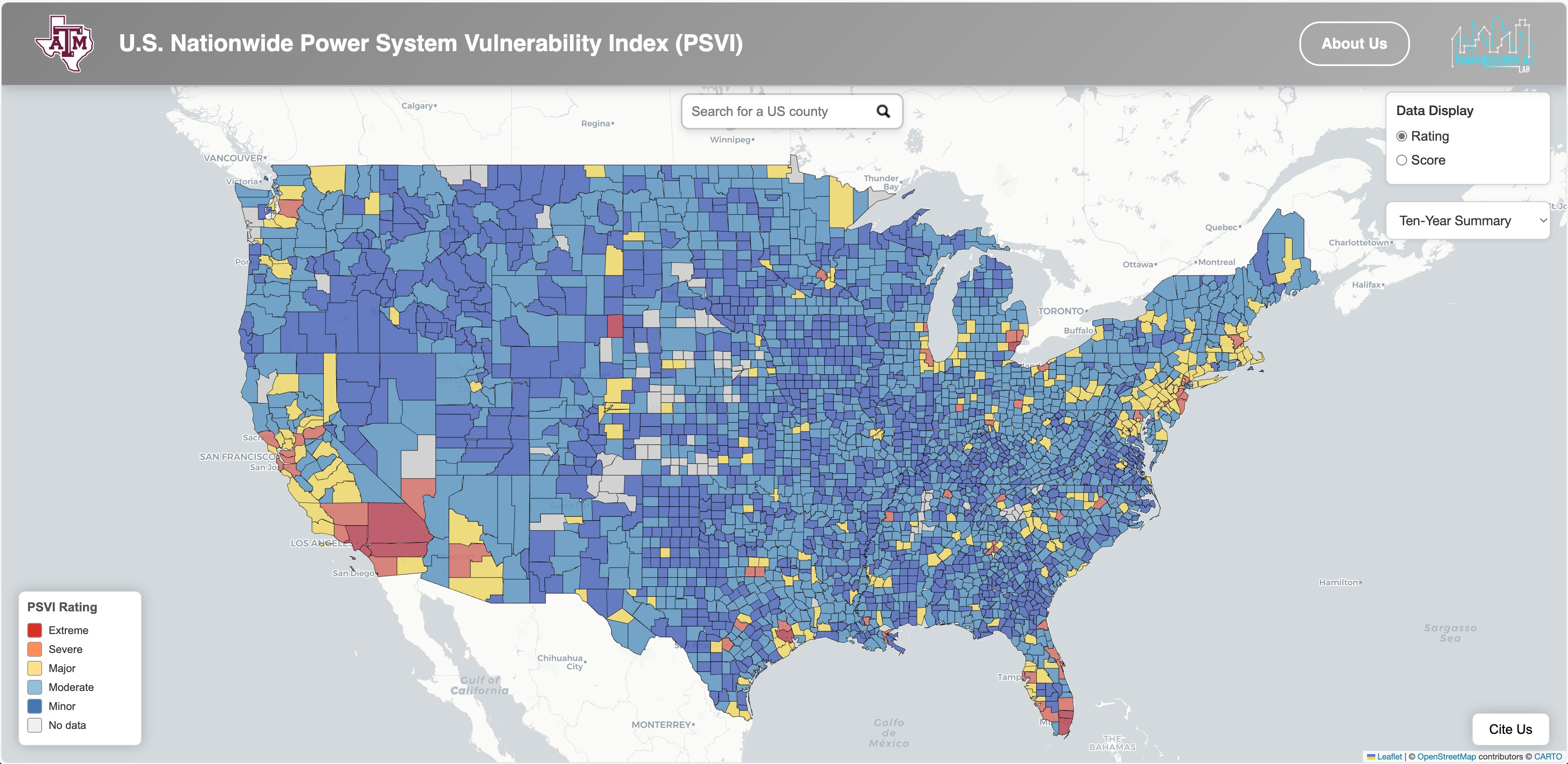  A color-coded map of United States’ counties. 