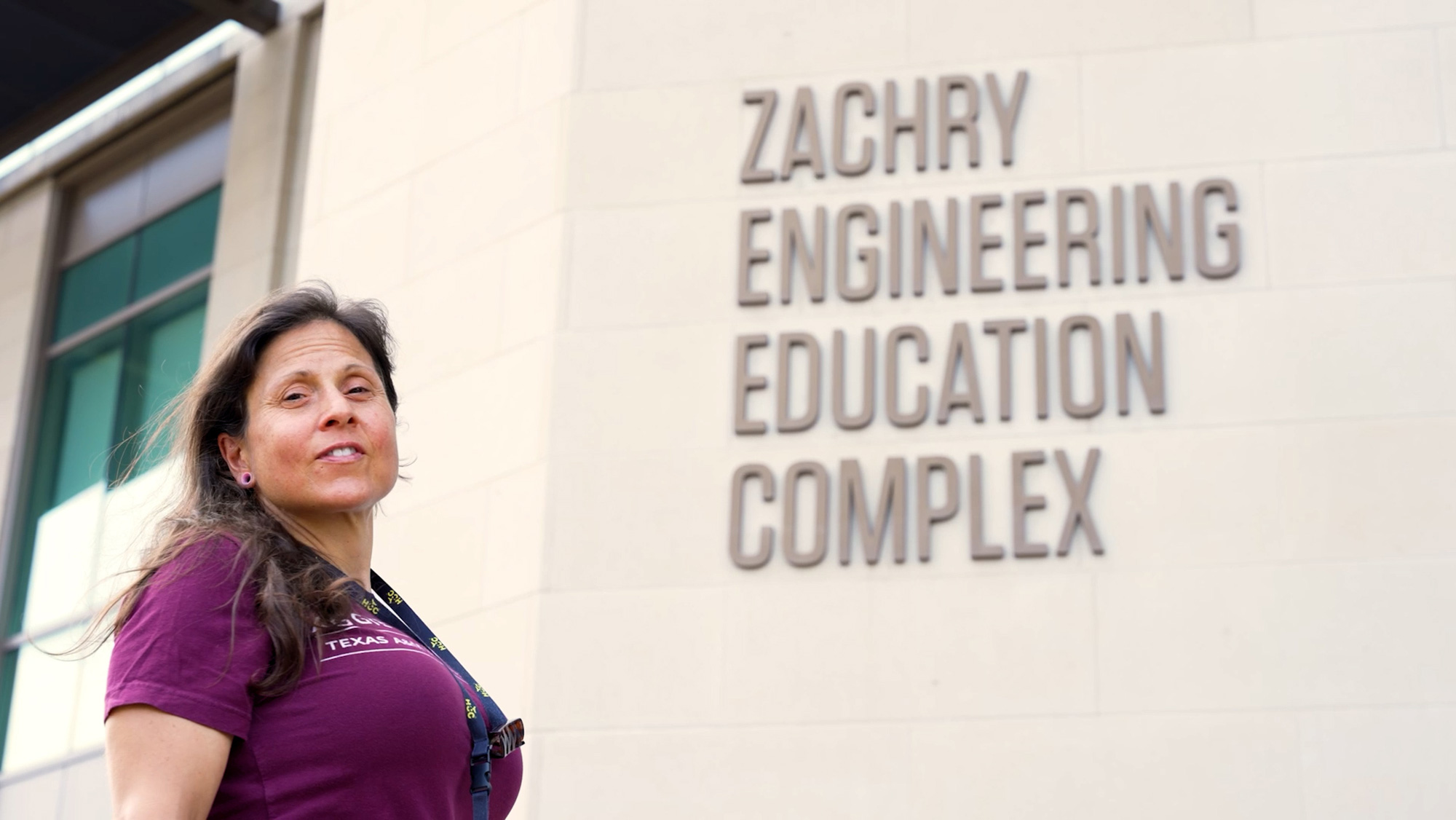 Samantha Merton standing outside the Zachary Engineering Education Complex.