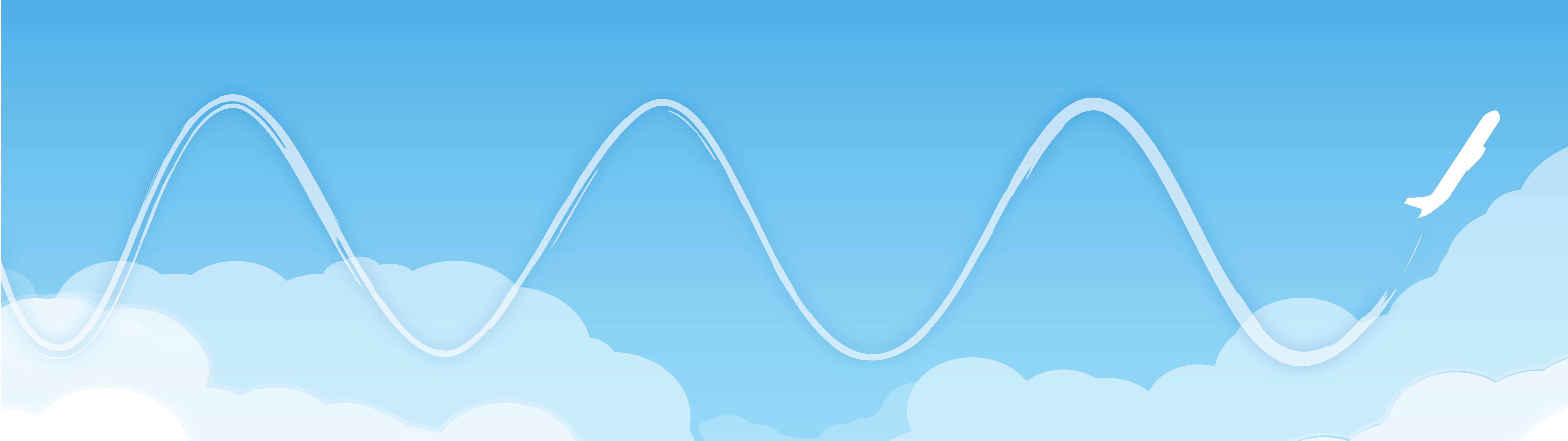 An illustration of a blue sky with a white line and airplane.