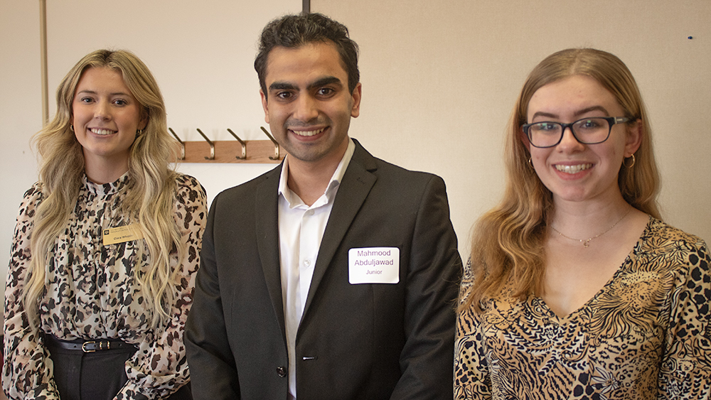 from left to right, the first, second and third place junior student winners in the petroleum engineering 2024 local student paper contest at Texas A&amp;M University